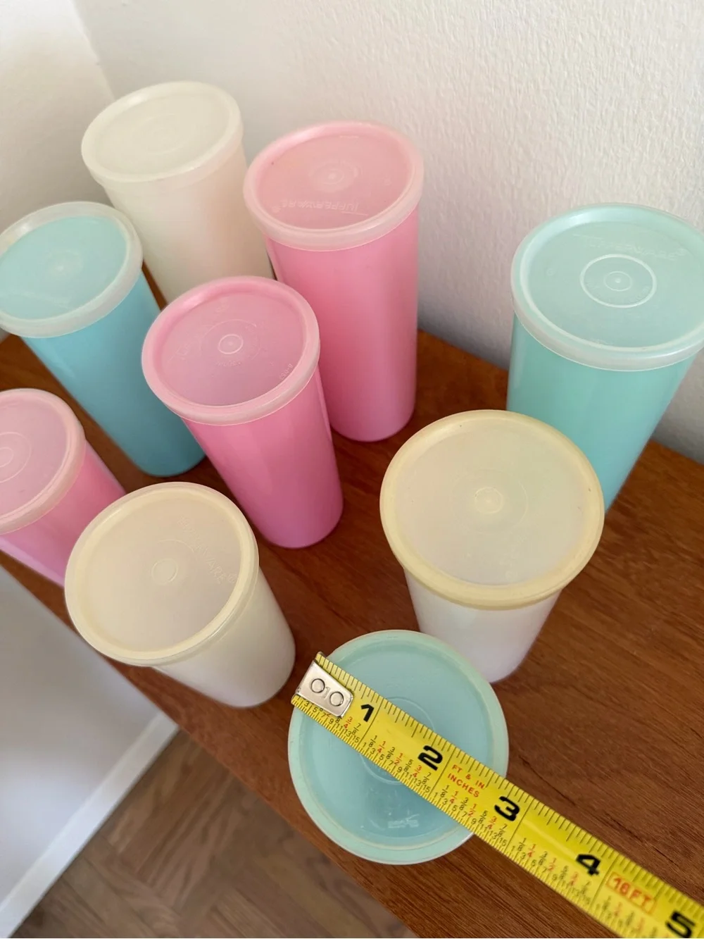 Set of Vintage Pastel Tupperware Pop-Top Containers - Pink, Blue, Cream